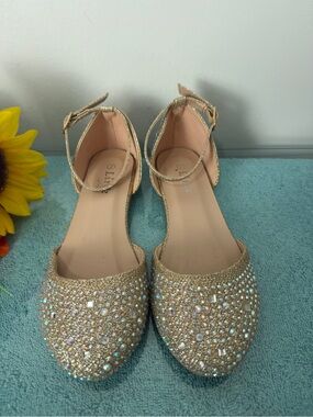 Link Gold Jeweled Ankle-Strap Flats